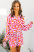 Leopard Print Long Sleeve Button Down Pajama Short Set