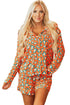 Leopard Print Long Sleeve Button Down Pajama Short Set