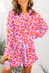 Leopard Print Long Sleeve Button Down Pajama Short Set