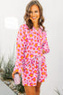 Leopard Print Long Sleeve Button Down Pajama Short Set