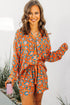 Leopard Print Long Sleeve Button Down Pajama Short Set