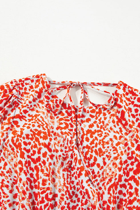 Leopard Print Long Sleeve Hollowed Back Split Mini Dress