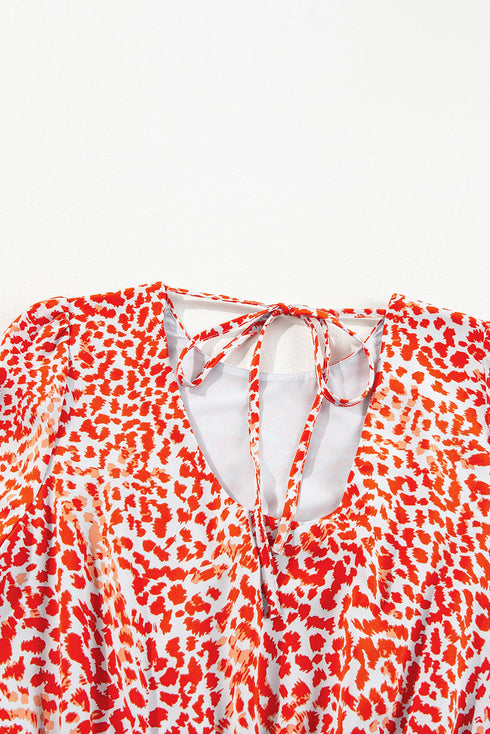 Leopard Print Long Sleeve Hollowed Back Split Mini Dress