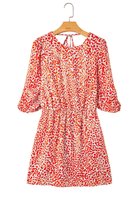 Leopard Print Long Sleeve Hollowed Back Split Mini Dress