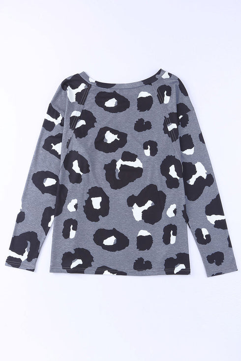 Leopard Print Long Sleeve Loose Top