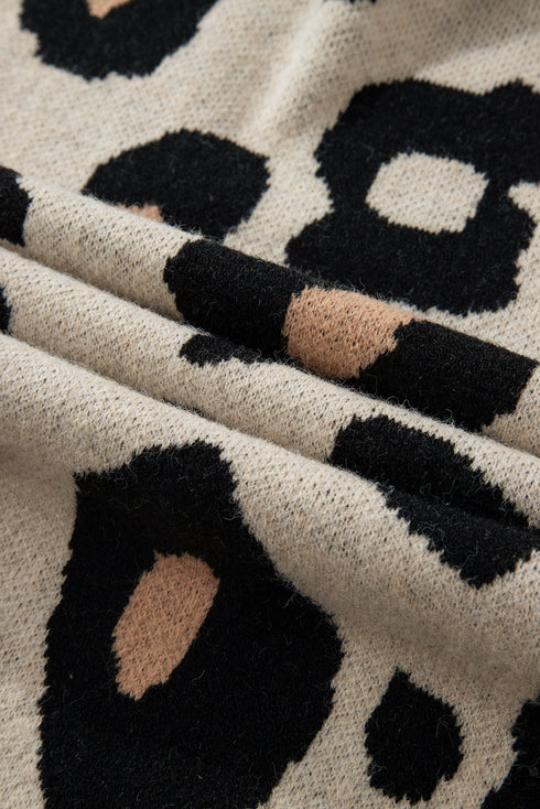 Leopard Print Long Sleeve Open Front Pocket Cardigan