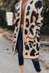 Leopard Print Long Sleeve Open Front Pocket Cardigan