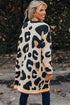 Leopard Print Long Sleeve Open Front Pocket Cardigan