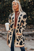 Leopard Print Long Sleeve Open Front Pocket Cardigan