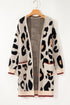 Leopard Print Long Sleeve Open Front Pocket Cardigan