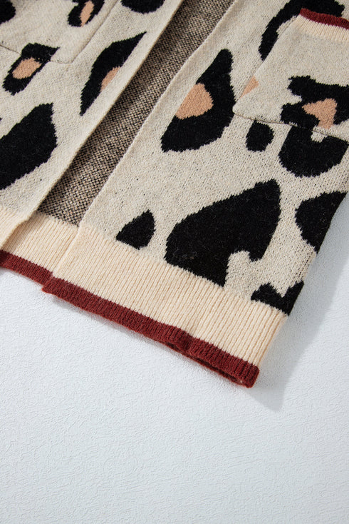 Leopard Print Long Sleeve Open Front Pocket Cardigan