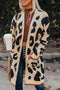 Leopard Print Long Sleeve Open Front Pocket Cardigan