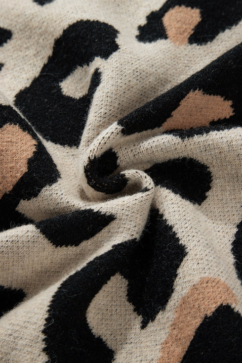 Leopard Print Long Sleeve Open Front Pocket Cardigan