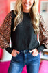 Leopard Print Long Sleeve Ribbed Knit Blouse