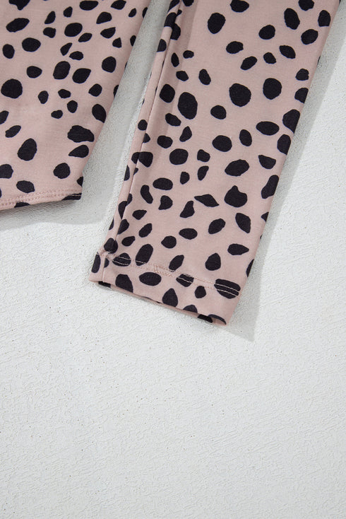 Leopard Print Long Sleeve Scoop Neck Slim Bodysuit