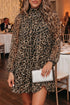 Leopard Print Long Sleeve Shift Mini Dress