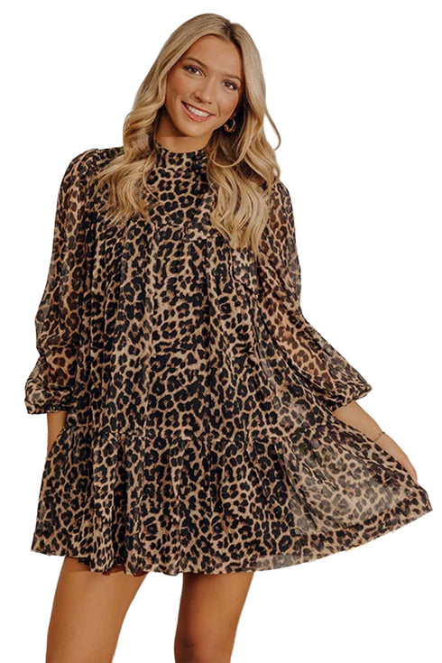 Leopard Print Long Sleeve Shift Mini Dress