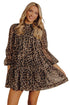Leopard Print Long Sleeve Shift Mini Dress