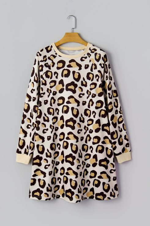 Leopard Print Long Sleeve Western Shift T Shirt Dress
