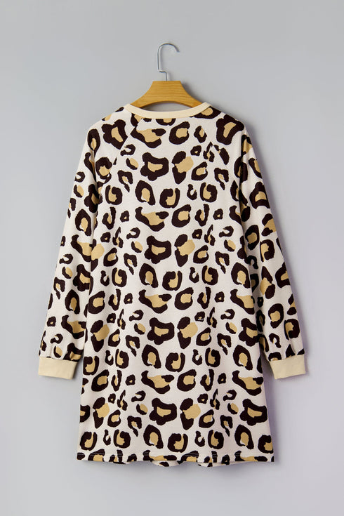 Leopard Print Long Sleeve Western Shift T Shirt Dress