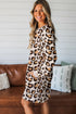 Leopard Print Long Sleeve Western Shift T Shirt Dress