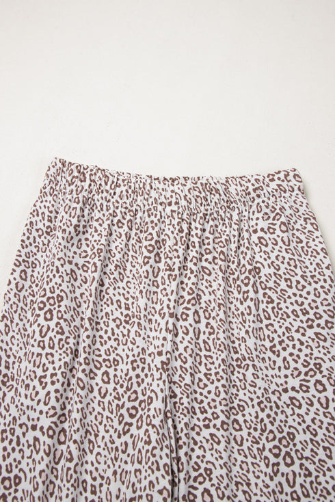 Leopard Print Long Sleeve Wide Leg Pajama Set