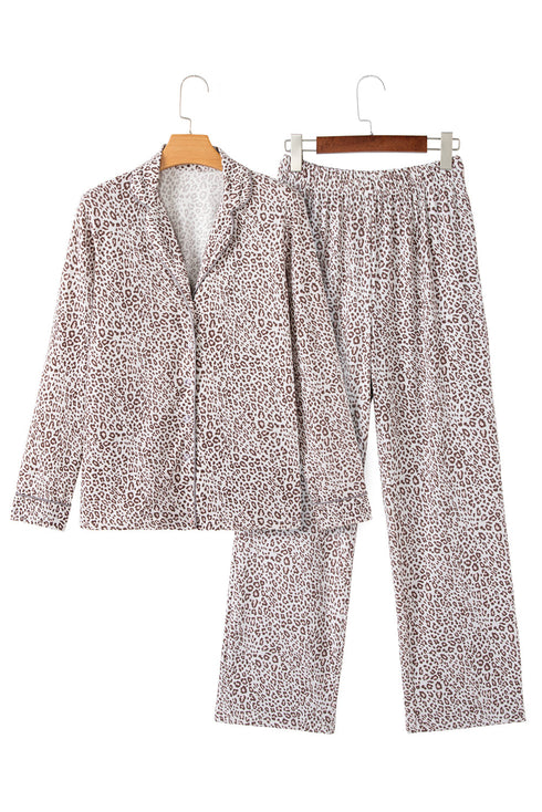 Leopard Print Long Sleeve Wide Leg Pajama Set