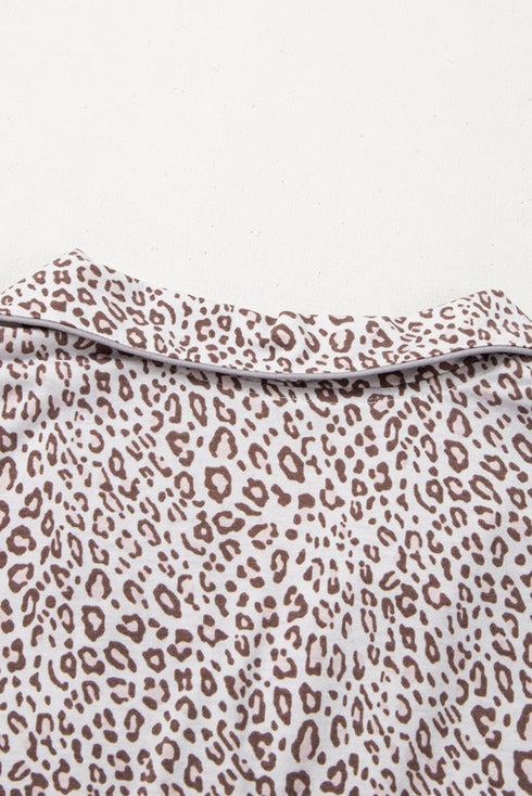 Leopard Print Long Sleeve Wide Leg Pajama Set