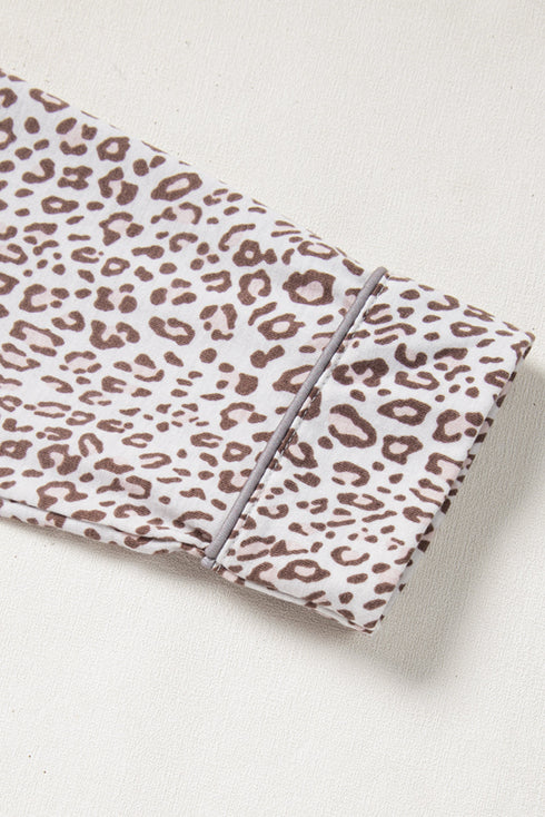 Leopard Print Long Sleeve Wide Leg Pajama Set