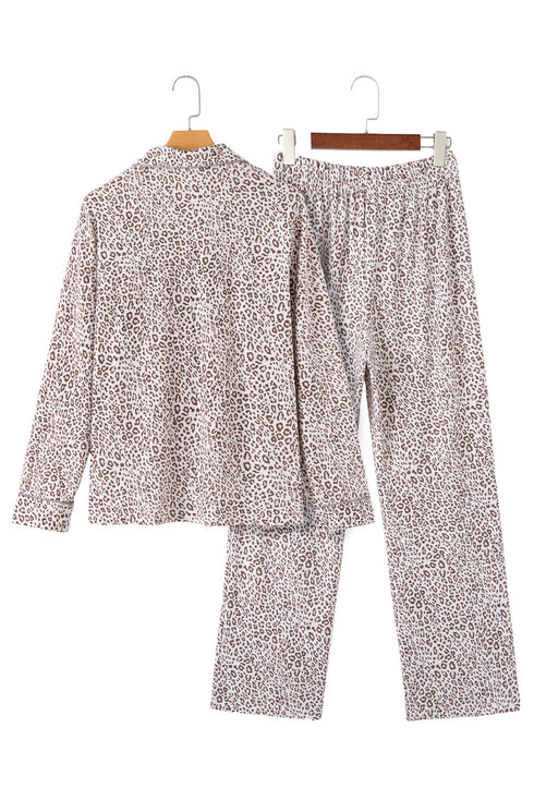Leopard Print Long Sleeve Wide Leg Pajama Set