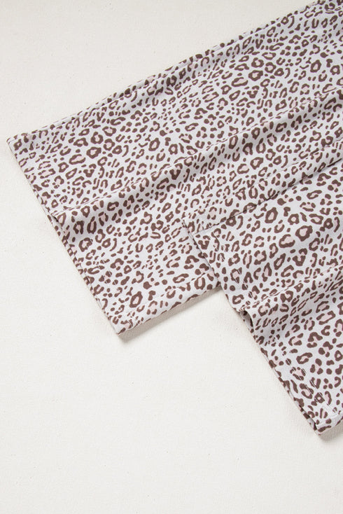 Leopard Print Long Sleeve Wide Leg Pajama Set