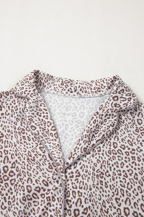 Leopard Print Long Sleeve Wide Leg Pajama Set