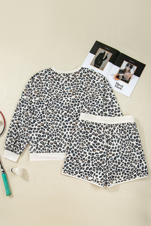 Leopard Print Loose Pullover And Shorts Loungewear