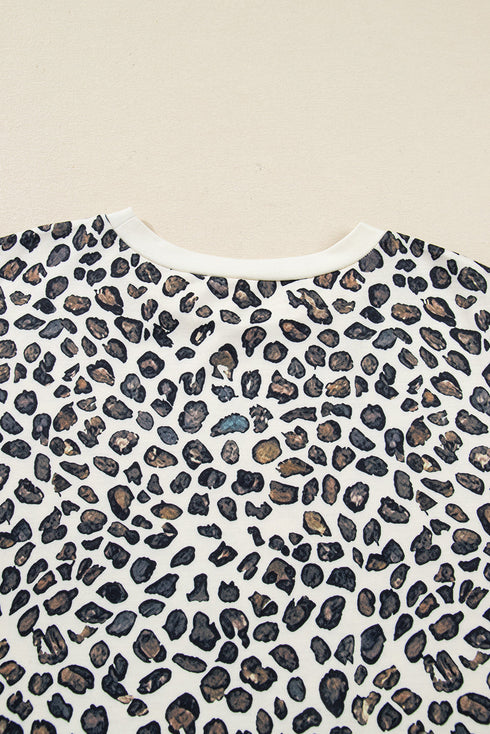Leopard Print Loose Pullover And Shorts Loungewear
