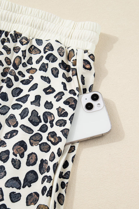 Leopard Print Loose Pullover And Shorts Loungewear