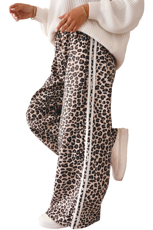 Leopard Print Motif Side Stripe Detail Pants
