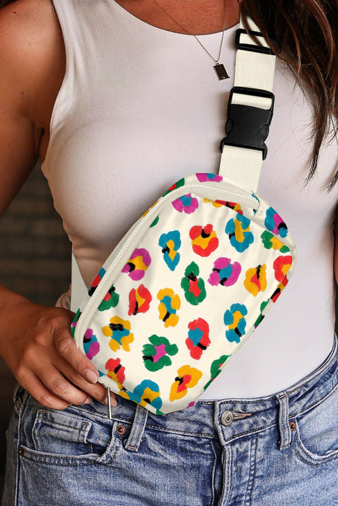 Leopard Print Nylon Adjustable Strap Buckle Crossbody Bag