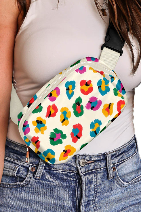 Leopard Print Nylon Adjustable Strap Buckle Crossbody Bag