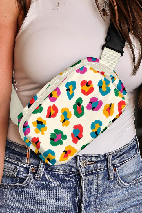 Leopard Print Nylon Adjustable Strap Buckle Crossbody Bag