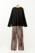 Leopard Print Patched Pocket Wide Leg Plus Size Loungewear