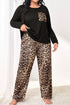 Leopard Print Patched Pocket Wide Leg Plus Size Loungewear
