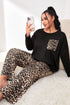 Leopard Print Patched Pocket Wide Leg Plus Size Loungewear