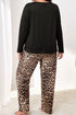Leopard Print Patched Pocket Wide Leg Plus Size Loungewear