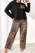 Leopard Print Patched Pocket Wide Leg Plus Size Loungewear