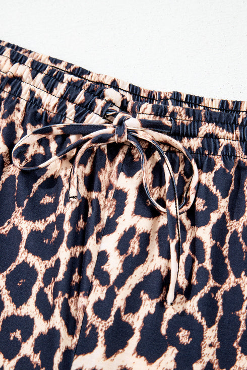 Leopard Print Patched Pocket Wide Leg Plus Size Loungewear