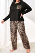 Leopard Print Patched Pocket Wide Leg Plus Size Loungewear