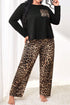 Leopard Print Patched Pocket Wide Leg Plus Size Loungewear