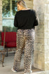 Leopard Print Patched Pocket Wide Leg Plus Size Loungewear