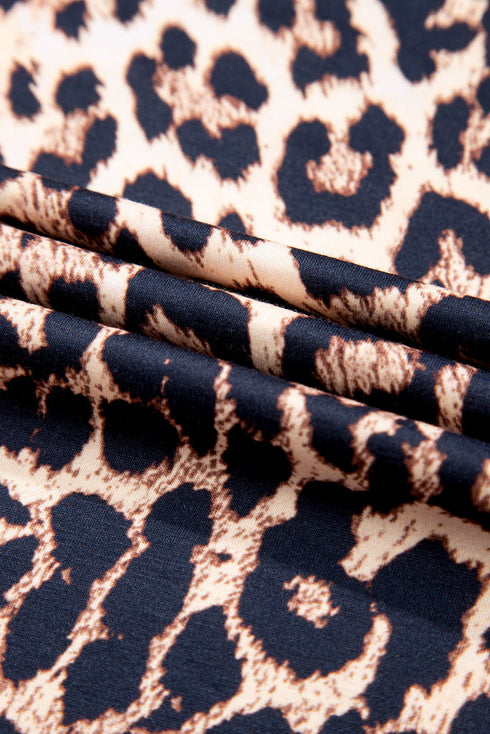Leopard Print Patched Pocket Wide Leg Plus Size Loungewear
