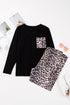 Leopard Print Patched Pocket Wide Leg Plus Size Loungewear